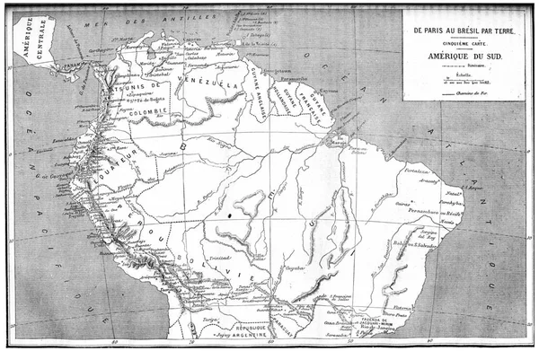 Mapa Paris Para Brasil América Sul Ilustração Gravada Vintage Journal — Fotografia de Stock