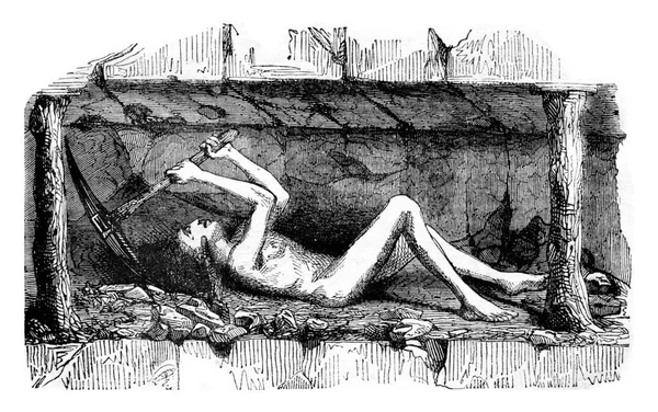 Jovem Empregado Mineração Carvão Ilustração Gravada Vintage Magasin Pittoresco 1843 — Fotografia de Stock