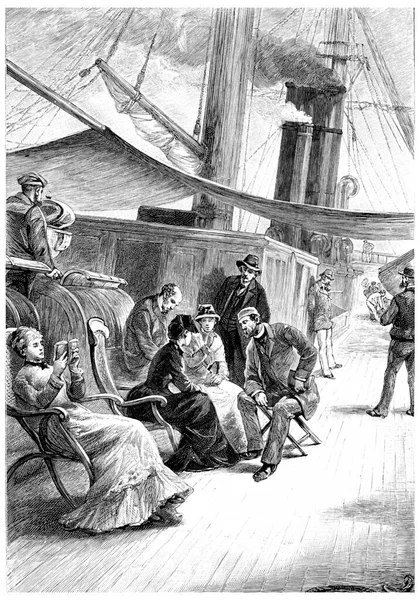 Yolcular Ona Aşırı Saygı Gösteriyor Klasik Oymalı Çizimler Jules Verne — Stok fotoğraf