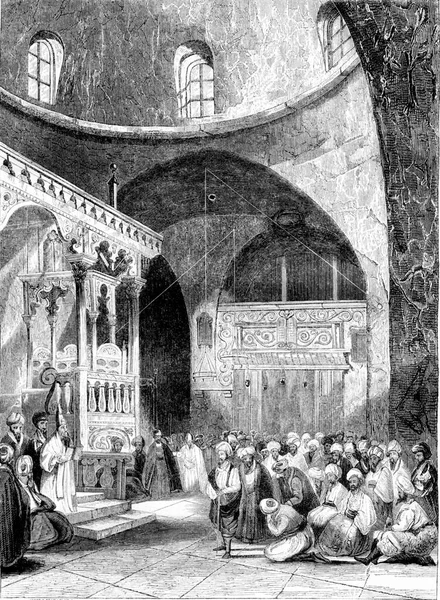 Une Synagogue Jérusalem Illustration Gravée Vintage Magasin Pittoresque 1843 — Photo