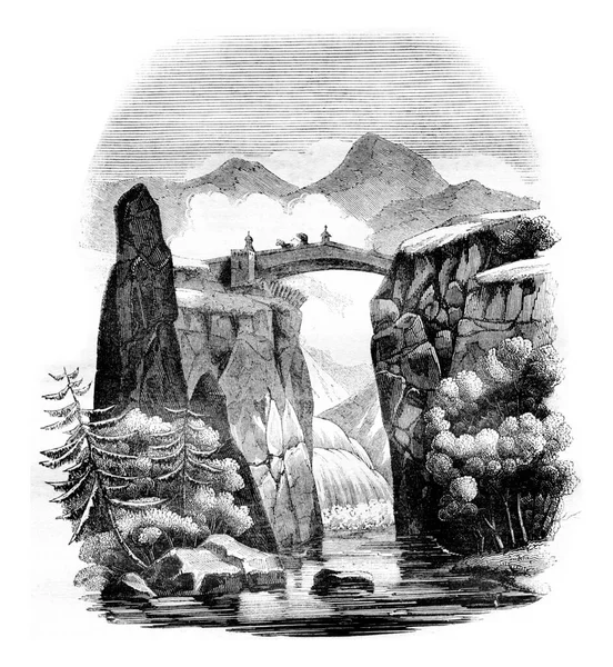 Puente Briancon Sobre Durance Departamento Hautes Alpes Ilustración Grabada Vintage —  Fotos de Stock