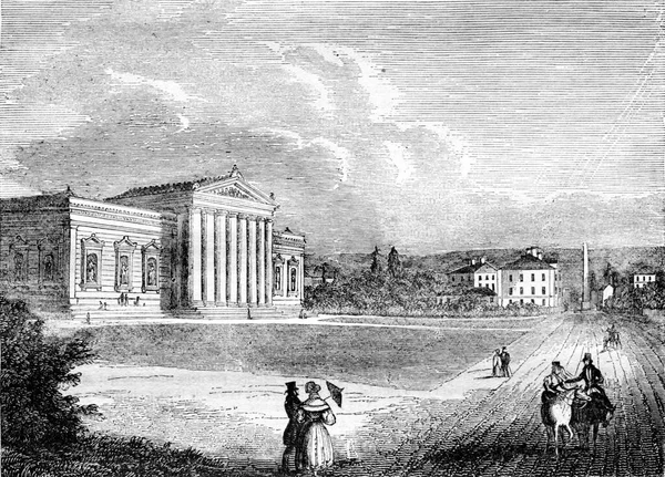 뮌헨에 Glyptothek 박물관에 빈티지 그림이 새겨져 Magasin Pittoresque 1836 — 스톡 사진