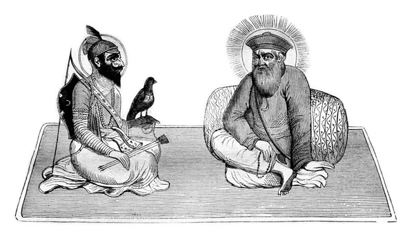 Guru Singh Baba Nanak Zakladatelé Sikh Náboženství Orientální Malba Vintage — Stock fotografie