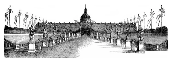Dekorowanie Części Esplanade Des Invalides Vintage Grawerowane Ilustracji Pittoresque 1841 — Zdjęcie stockowe
