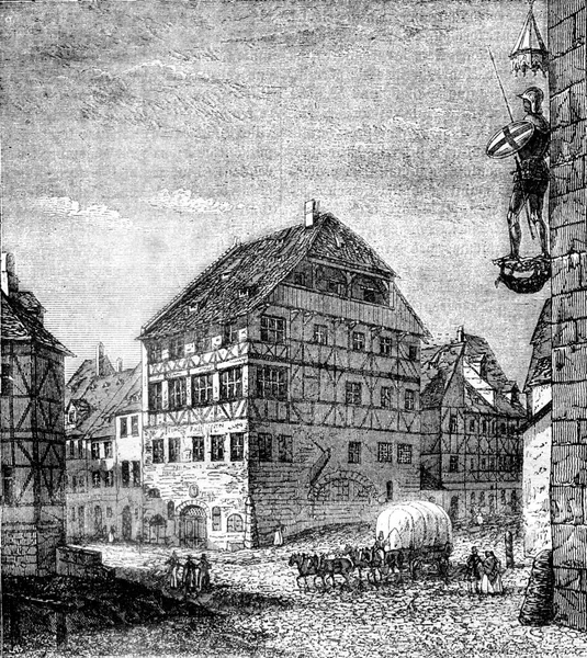 Albrecht Durer House Нюрнберзі Вінтажна Гравюра Магасін Піттореск 1841 — стокове фото
