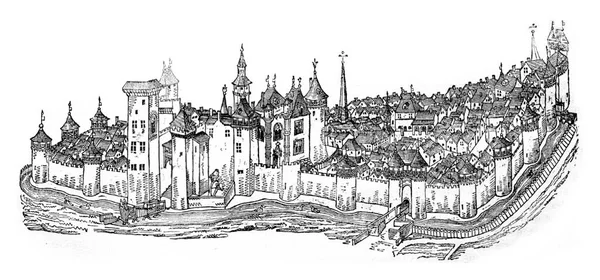 15世紀の写本の後のムーリンズ市と城 — ストック写真