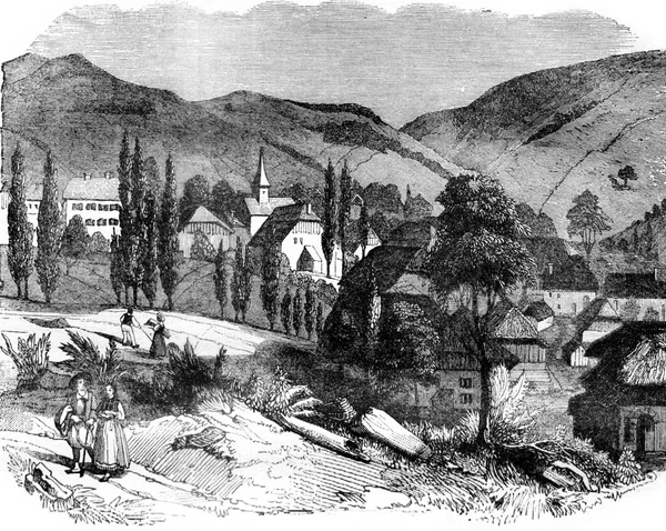 ロシュの村 ヴィンテージ彫刻のイラスト Magasin Pittoresque 1841 — ストック写真