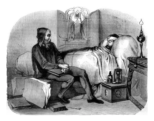 1841 Wystawa Malarstwa Michał Anioł Pielęgnując Swojego Chorego Sługę Vintage — Zdjęcie stockowe