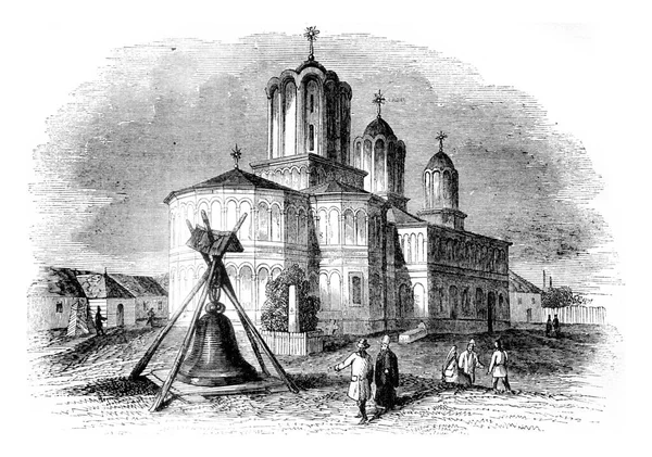 Μητροπολιτική Εκκλησία Βουκουρεστίου Βλαχία Vintage Εγχάρακτη Εικονογράφηση Μαγασίν Πιττορέσκ 1841 — Φωτογραφία Αρχείου
