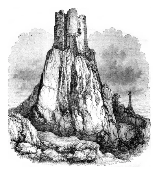 Ruines Château Rouquette Illustration Gravée Vintage Magasin Pittoresque 1841 — Photo