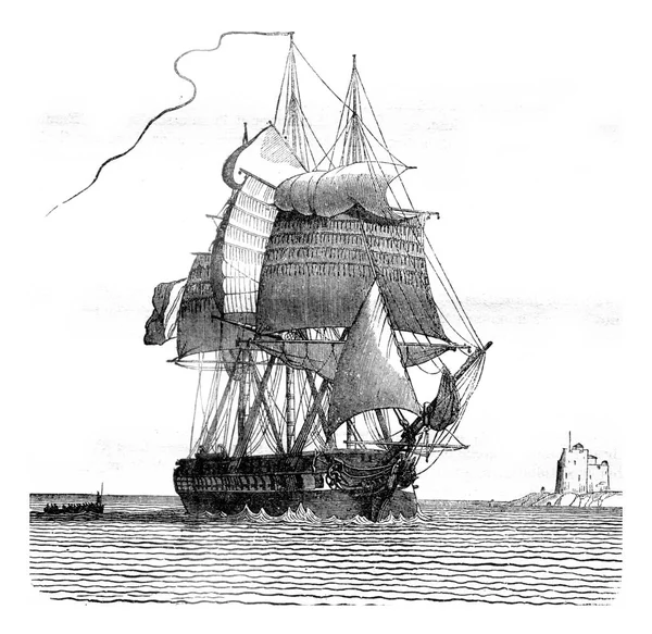 Fregate Quebrado Visto Estibordo Davit Ilustração Gravada Vintage Magasin Pittoresco — Fotografia de Stock