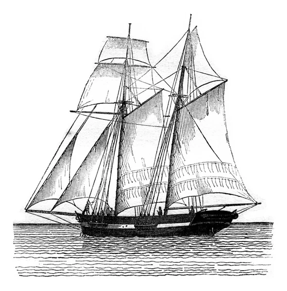 Kommersiell Segelbåt Segling Från Babords Höft Vintage Graverad Illustration Magasin — Stockfoto