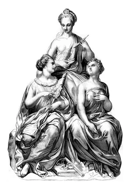 ジェルマン ペストルによる大理石のグループ ヴィンテージ彫刻されたイラスト マガサン ピットレスク1842年 — ストック写真