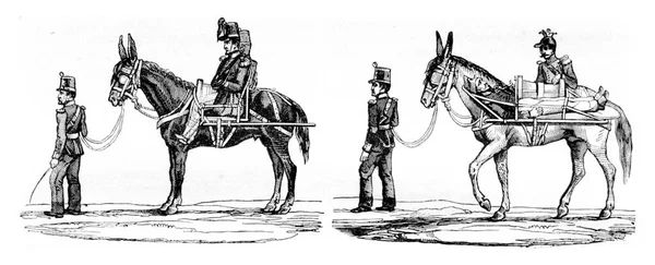 Nieuwe Wijze Van Vervoer Van Gewonde Soldaten Vintage Gegraveerd Illustratie — Stockfoto