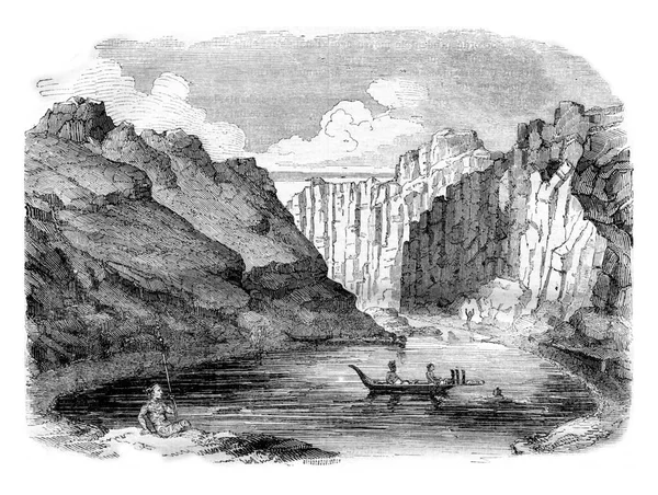 玛加西群岛 塔希提湾景观 古老的雕刻插图 Magasin Pittoresque 1843年 — 图库照片