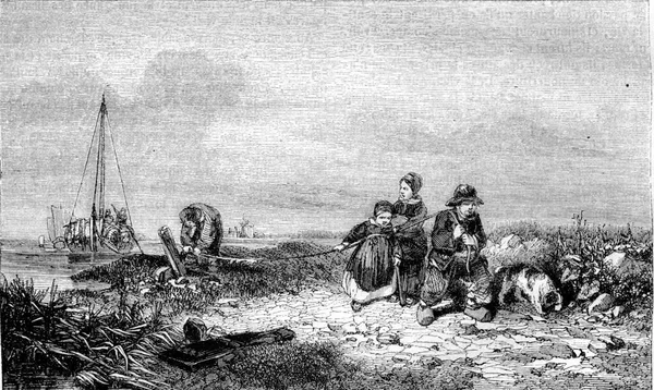 1843 Wystawa Malarstwa Ścieżka Holownicza Ilustracja Grawerowana Vintage Pittoresque 1843 — Zdjęcie stockowe