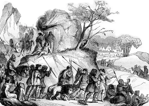 Під Полюванням Карла Великого Ілюстрації Вінтажних Гравюр Magasin Pittoresque 1843 — стокове фото