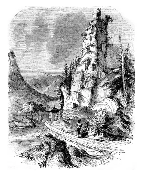 Береги Дунаю Вінтажний Різьблений Малюнок Magasin Pittoresque 1843 — стокове фото