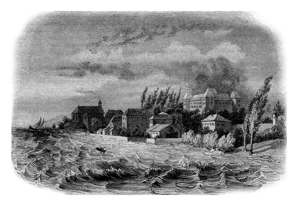 Widok Coppet Skraju Leman Vintage Grawerowane Ilustracji Pittoresque 1843 — Zdjęcie stockowe
