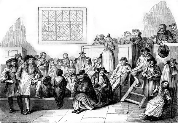 18世紀のクエーカー教徒の会合 ヴィンテージの刻まれたイラスト Magasin Pittoresque 1843 — ストック写真