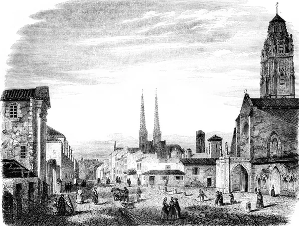 Right Sainte Eulalie Church Left Raphael Barracks Vintage Engraved Illustration — Stock Photo, Image