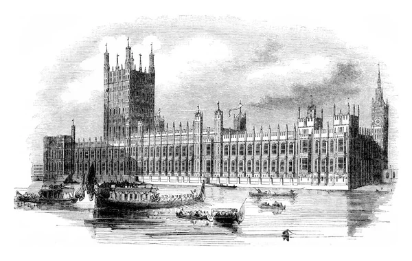 Novas Casas Parlamento Britânico Ilustração Gravada Vintage Magasin Pittoresco 1844 — Fotografia de Stock