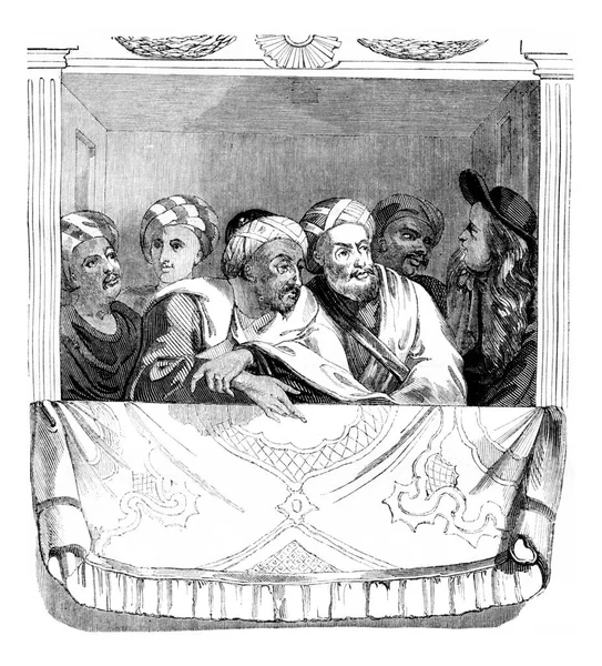 모로코 대사와 장교들은 베르사유 극장의 빈티지 삽화를 그렸다 Magasin Pittoresque — 스톡 사진