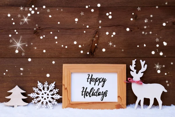 Engelsk Kalligrafi Happy Holidays Vit Julprydnad Som Träd Och Trärådjur — Stockfoto