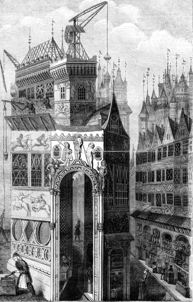 City Entrance End Fifteenth Century Vintage Engraved Illustration Magasin Pittoresque — Stock Photo, Image