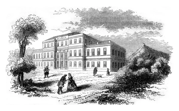 Вигляд Готелю Нойбада Вінтажний Малюнок Гравіюванням Magasin Pittoresque 1847 — стокове фото