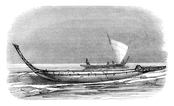 Pirogue Nova Zelândia Ilustração Gravada Vintage Magasin Pittoresco 1847 — Fotografia de Stock