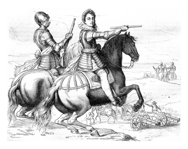 Louis Xiii Kostümkommando Gendarmen Und Artilleriezug Jahre 1621 Gravierte Illustration — Stockfoto