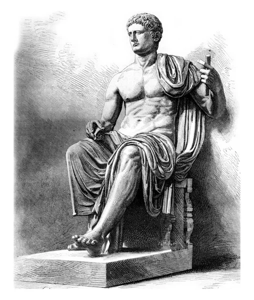 Statue Claude Found Herculaneum Retained Museum Naples Vintage Engraved Illustration — Stock Photo, Image