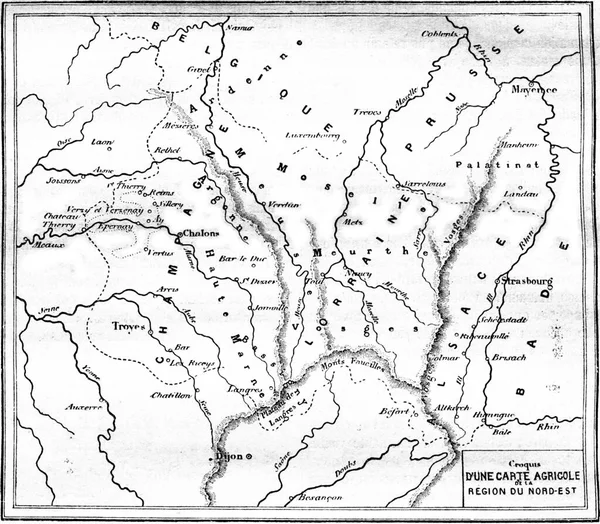 Zemědělská Mapa Severovýchodního Regionu Archivní Rytá Ilustrace Magasin Pittoresque 1861 — Stock fotografie