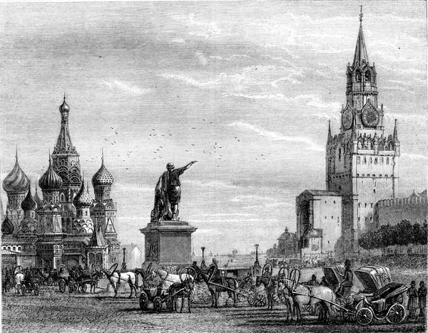 Krasnaya Red Square Monument Minin Pajearski Moscow Vintage Engraved Illustration — Stock Photo, Image