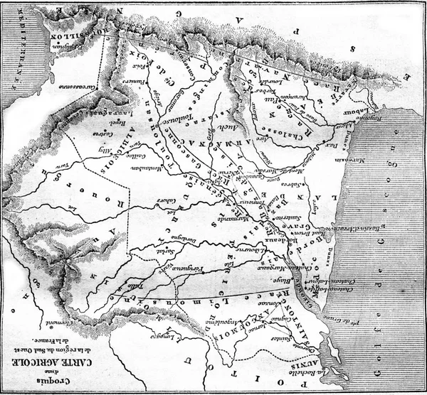 Esboço Mapa Agrícola Região Sudoeste França Ilustração Gravada Vintage Magasin — Fotografia de Stock