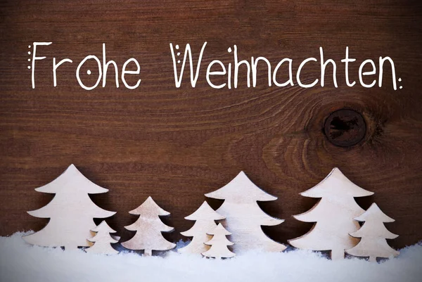 Γερμανική Καλλιγραφία Frohe Weihnachten Σημαίνει Καλά Χριστούγεννα Λευκά Ξύλινα Δέντρα — Φωτογραφία Αρχείου