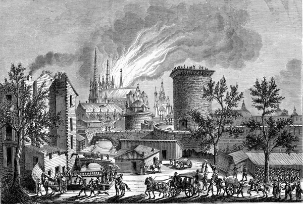 Požár Katedrále Ondřeje Bordeaux Srpna 1787 Archivní Rytá Ilustrace Magasin — Stock fotografie