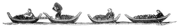 Carbone Portuale Barche Frutta Illustrazione Incisa Epoca Magasin Pittoresque 1846 — Foto Stock