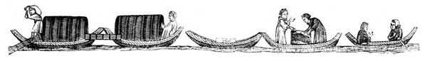 小麦船 魚屋の新鮮な水 船頭通行人 ビンテージの刻まれた図 マガシンドス Pittoresque 1846 — ストック写真