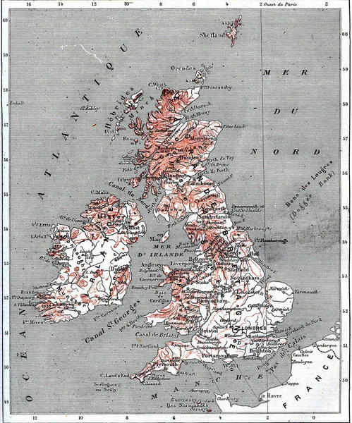 Χάρτης Των Βρετανικών Νήσων Vintage Χαρακτική Απεικόνιση Λεξικό Λέξεων Και — Φωτογραφία Αρχείου