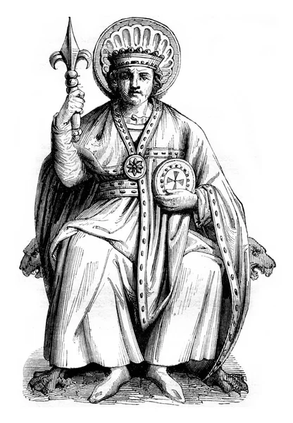 フルダの教会でペピンの像 ヴィンテージの刻まれたイラスト Magasin Pittoresque 1843 — ストック写真