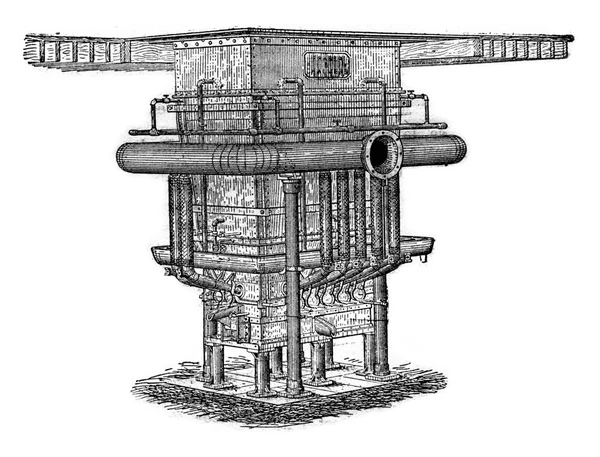 30トンの水ジャケットラウンド ヴィンテージ刻まれたイラスト 産業百科事典E 1875 — ストック写真