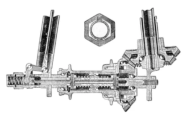 Alte Und Alte Gravierte Illustration Einer Mechanischen Waffe — Stockfoto