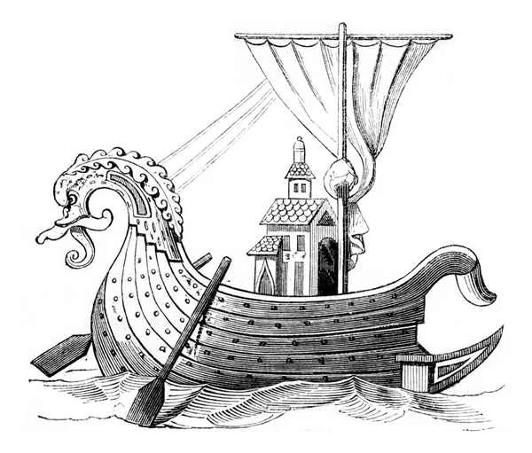 Нормандский Корабль После Рукописи Королевской Библиотеки Старинная Гравированная Иллюстрация Магасин — стоковое фото