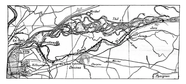 Mapa Geral Jonage Canal Vintage Gravada Ilustração Enciclopédia Industrial Lami — Fotografia de Stock