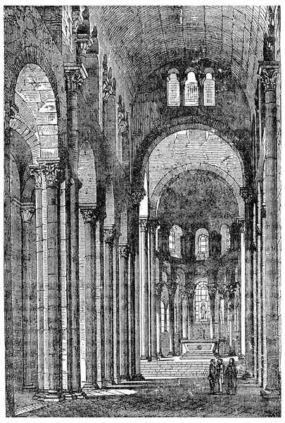 克莱蒙港圣母院的内部 古老的雕刻图解 工业百科全书E 1875年 — 图库照片