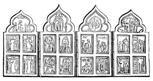 Altar Mic Patru Laturi Pliabile Unul Peste Altul Ilustrație Gravată — Fotografie, imagine de stoc
