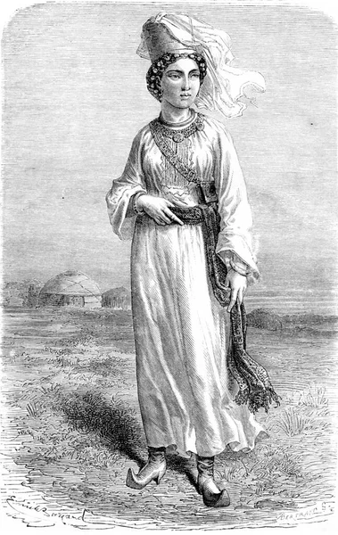 Иллюстрация Молодой Женщины Старом Платье — стоковое фото