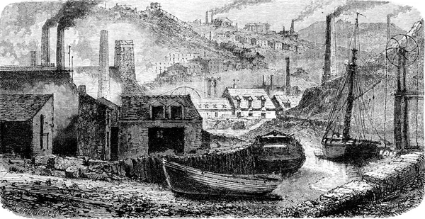 工場ビビアンビューは チャネル ヴィンテージ刻まれたイラストで撮影した Tour Monde Travel Journal 1865年 — ストック写真
